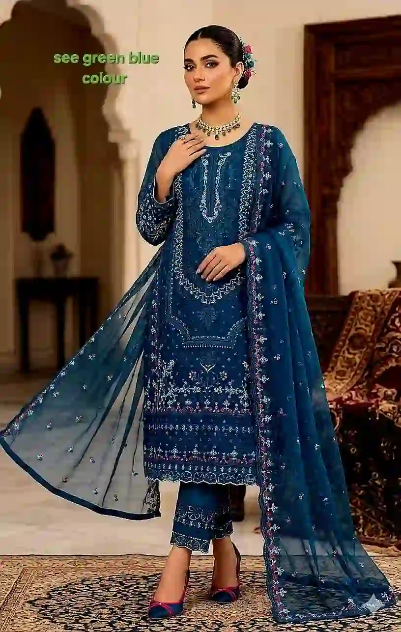 Premium Sada Bahar Four Piece - Bright Blue / L