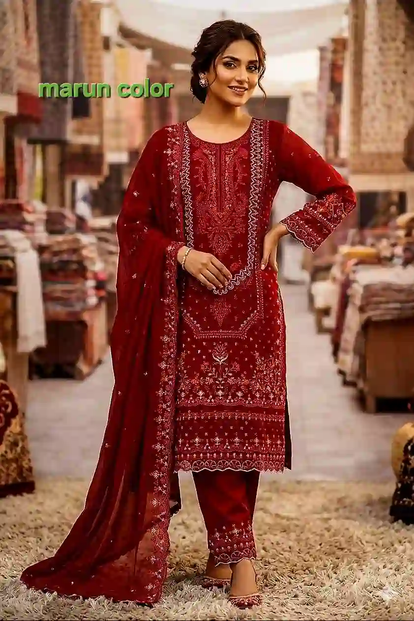 Premium Sada Bahar Four Piece - Maroon / L